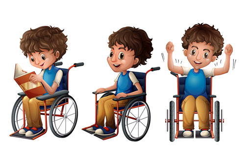 وکتور پسر روی ویلچر در حال کتاب خواندن